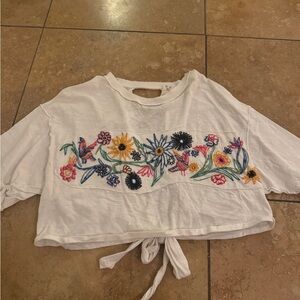 Free People Floral Embroidered White Crop Top